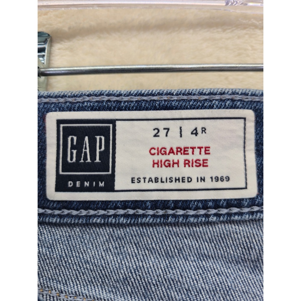 Gap Denim Cigarette High Rise Jeans Womens 27 4R Medium Wash Raw Hem Blue Boho - Picture 2 of 9